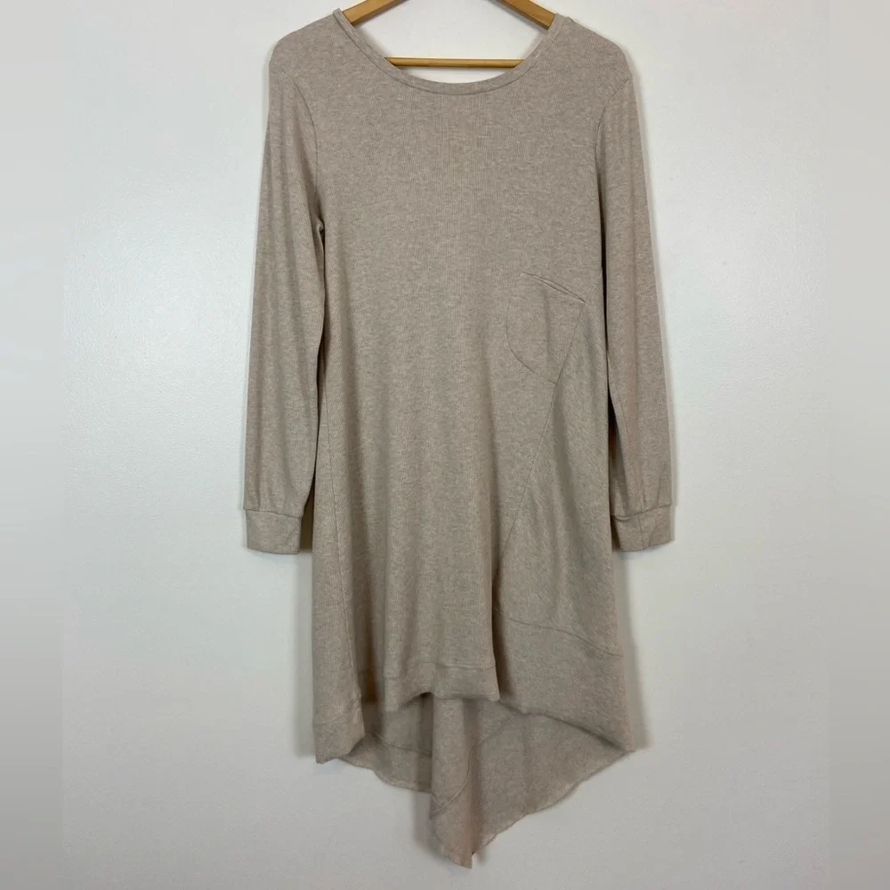 Sundance Thea Cream Asymmetrical Hem Long Sleeve Thermal Knit High Low Dress - Picture 3 of 13